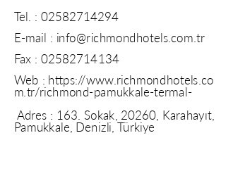Richmond Pamukkale Thermal Resort iletiim bilgileri